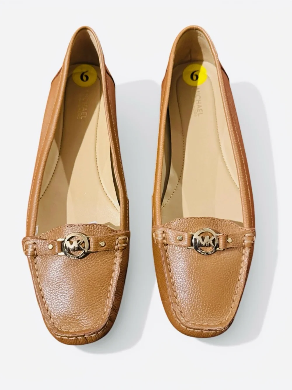 Michael Kors May Tan Leather Gold Logo Moccasins - Picture 3 of 9